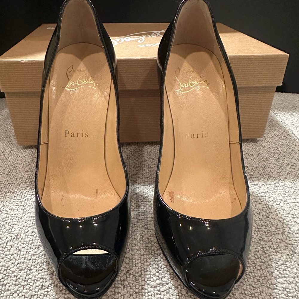 Christian Louboutin Glossy Black Peep-Toe Heels